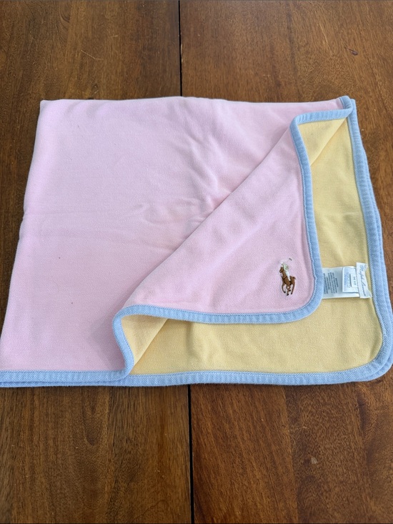 Ralph Lauren Other - Ralph Lauren Pink/Yellow Receiving Blanket with Light Blue Trim NWT